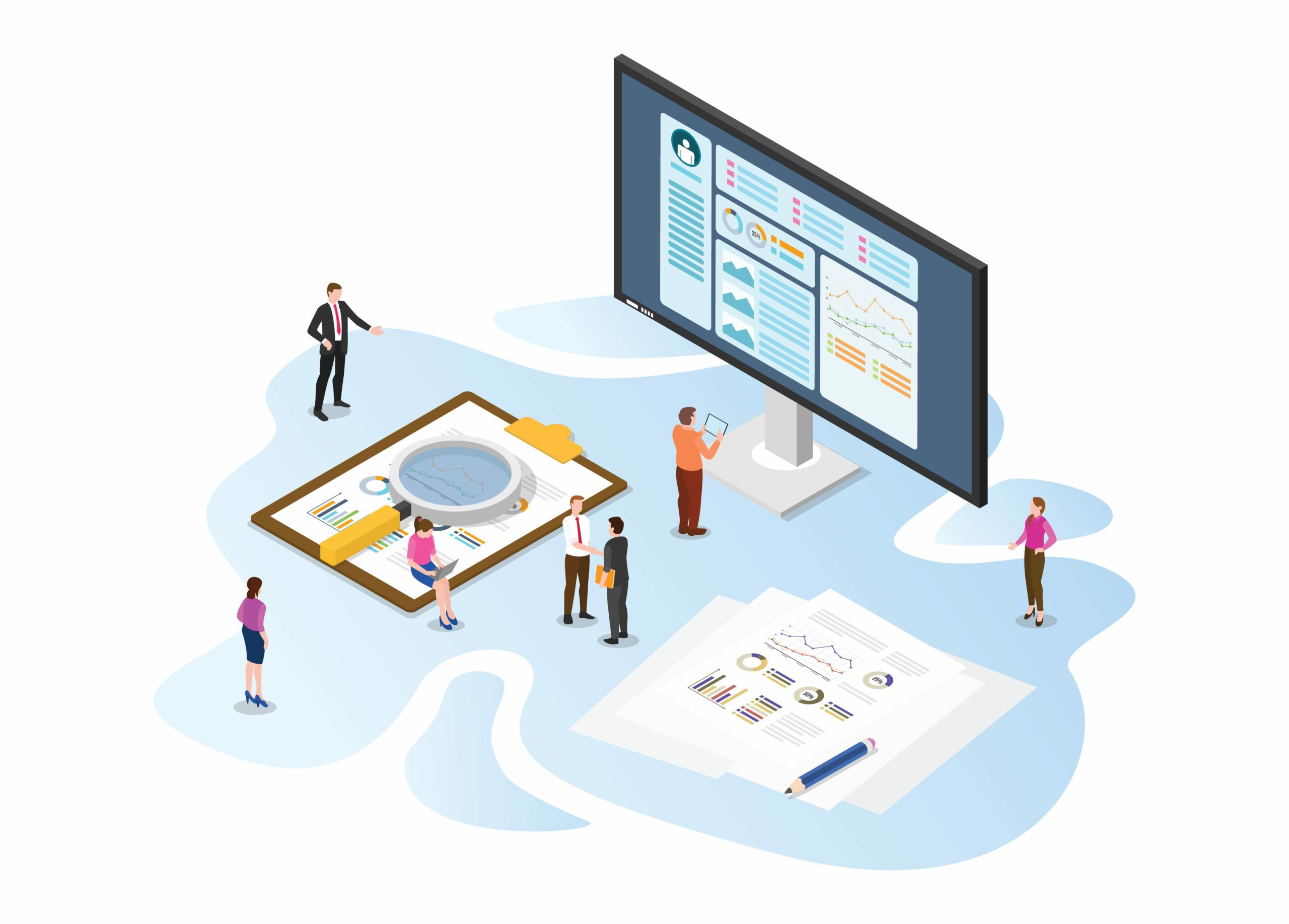 case study concept with modern isometric or 3d style